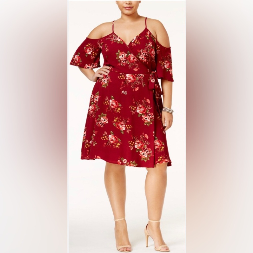 *2/$25 Bundle* Monteau Burgundy Women’s Size 2x Cold Shoulder Mock Wrap Dress